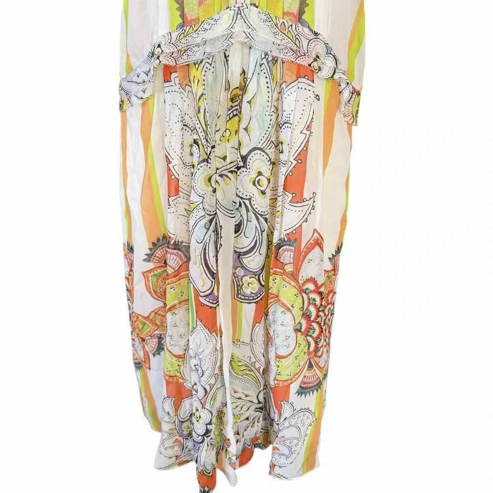 Roberto Cavalli Silk Halter Dress US 6/ 42 Mixed Print Crochet Bib Euro-Summer